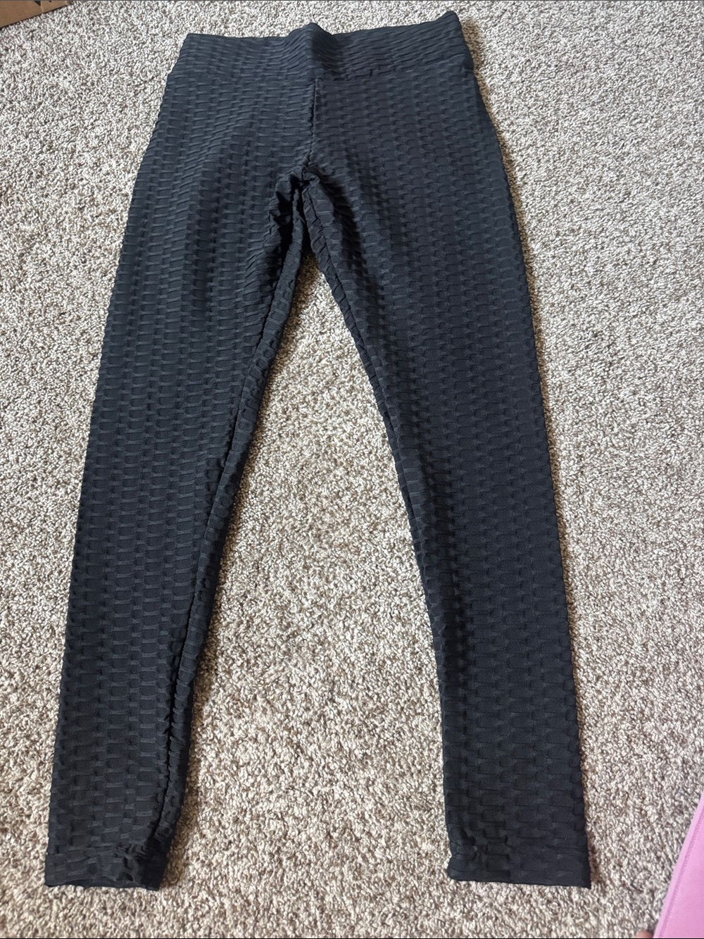 Textured Black High-Waist Leggings for Women